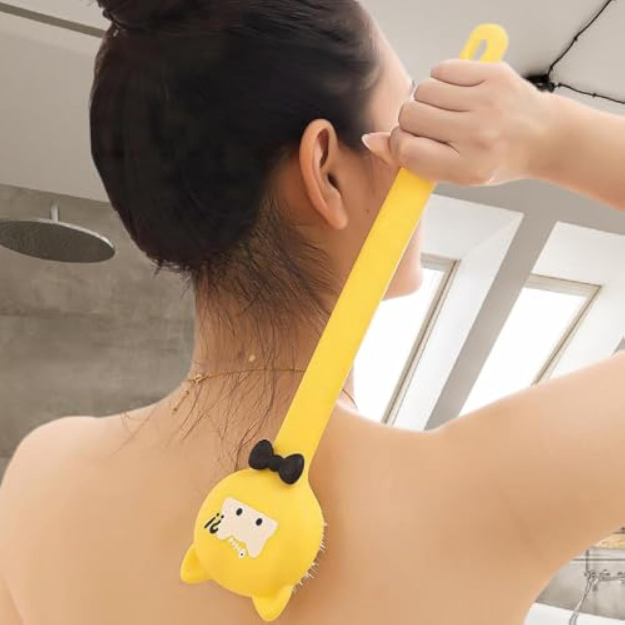Cartoon Cat Bath Brush Long Handle for Wet or Dry Brushing
